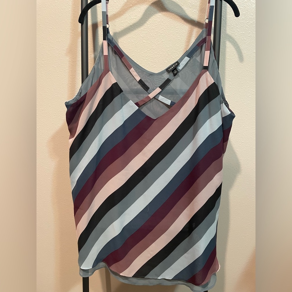 Torrid Sophie Chiffon Striped Criss Cross Strappy Tank